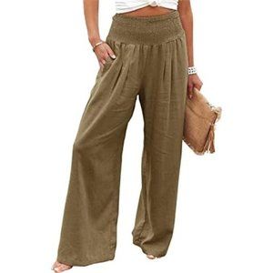HOT Women Cotton Linen Pants Elastic High Waist Army